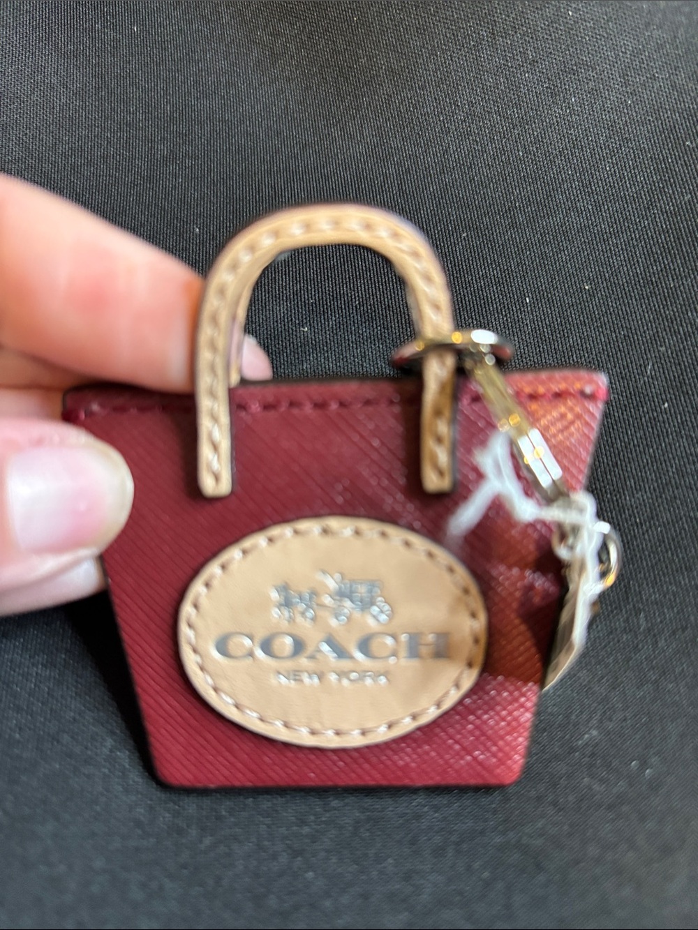 Coach Mini Red Leather Tote Charm with Tan Trim